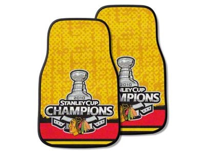 Carpet Front Floor Mats with Chicago Blackhawks 2010 NHL Stanley Cup Champions Logo; Yellow (Universal; Some Adaptation May Be Required)