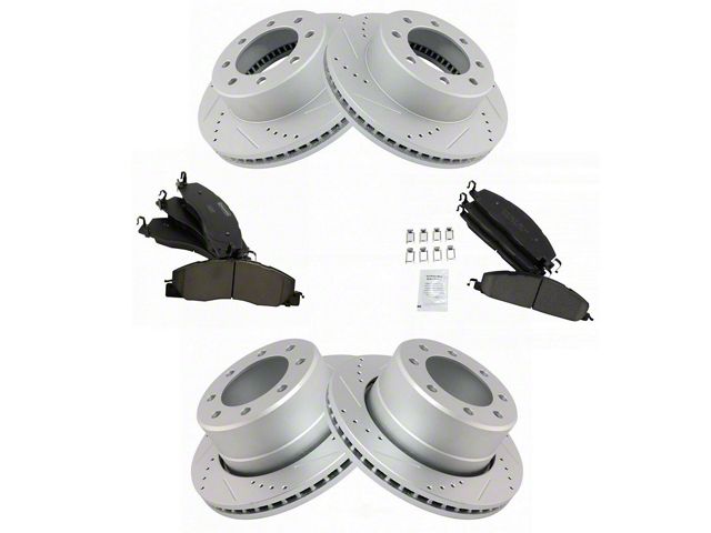 Ceramic Performance 8-Lug Brake Rotor and Pad Kit; Front and Rear (09-18 RAM 3500)