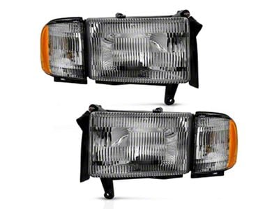 Crystal Headlights; Chrome Housing; Clear Lens (94-02 RAM 3500)