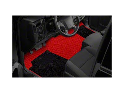 Double Layer Diamond Front and Rear Floor Mats; Base Layer Red and Top Layer Black (10-18 RAM 3500 Crew Cab w/ Front Bench Seat)