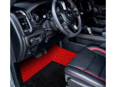 Double Layer Diamond Front Floor Mats; Base Layer Red and Top Layer Black (10-18 RAM 3500 Regular Cab w/ Bucket Seats)