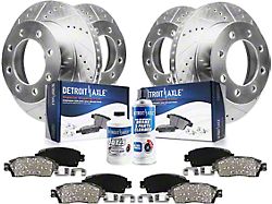 Drilled and Slotted 8-Lug Brake Rotor, Pad, Brake Fluid and Cleaner Kit; Front and Rear (09-18 RAM 3500)