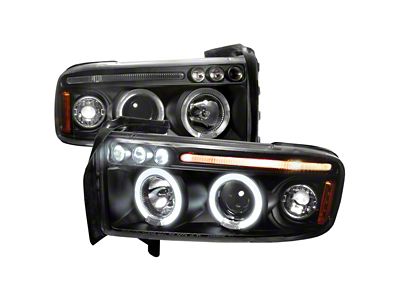 Dual Halo Projector Headlights; Matte Black Housing; Clear Lens (94-02 RAM 3500)