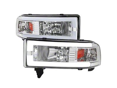 Dual LED Bar Factory Style Headlights; Chrome Housing; Clear Lens (94-02 RAM 3500)