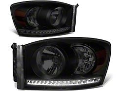 LED DRL Headlights with Amber Corner Lights; Black Housing; Smoked Lens (06-09 RAM 3500)