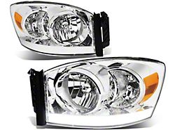 LED DRL Headlights with Amber Corner Lights; Chrome Housing; Clear Lens (06-09 RAM 3500)