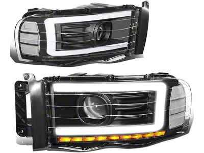 LED DRL Projector Headlights with Clear Corner Lights; Black Housing; Clear Lens (03-05 RAM 3500)