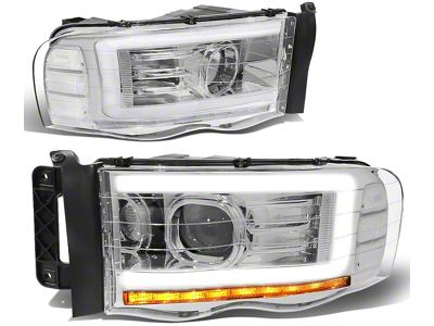 LED DRL Projector Headlights with Clear Corner Lights; Chrome Housing; Clear Lens (03-05 RAM 3500)