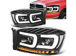 LED DRL Sequential Projector Headlights; Black Housing; Clear Lens (06-09 RAM 3500)