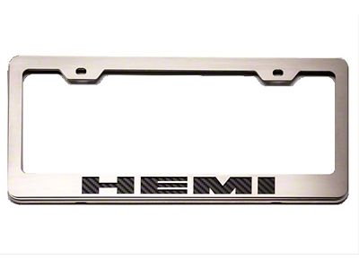 License Plate Frame with HEMI Logo; Black Carbon Fiber (Universal; Some Adaptation May Be Required)