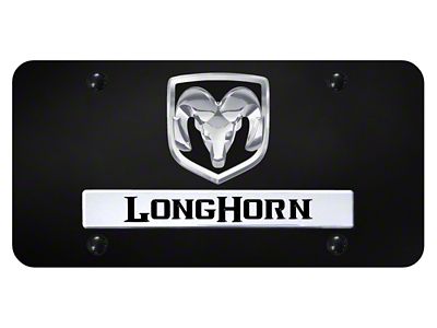 Dual Longhorn License Plate; Chrome on Black (Universal; Some Adaptation May Be Required)