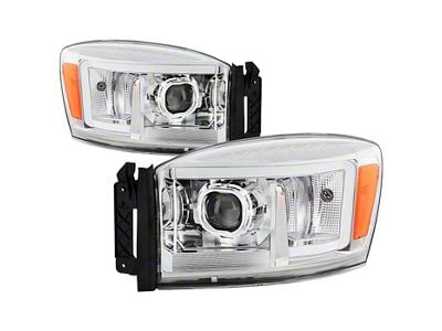 Light Bar DRL Projector Headlights; Chrome Housing; Clear Lens (06-09 RAM 3500)