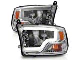 Light Bar Style Crystal Headlights; Chrome Housing; Clear Lens (10-18 RAM 3500 w/ Factory Halogen Dual Headlights)