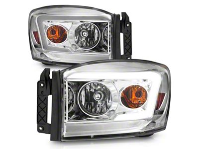 Light Bar Style Crystal Headlights; Chrome Housing; Clear Lens (06-09 RAM 3500)