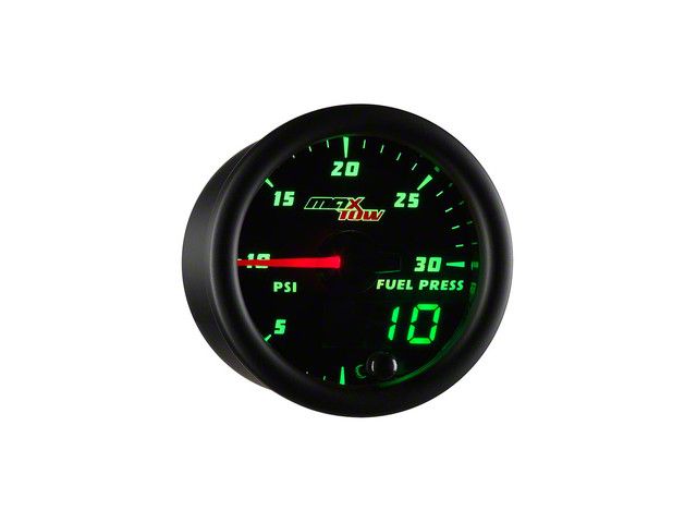 MaxTow 30 PSI Fuel Pressure Gauge; Black and Green (Universal; Some Adaptation May Be Required)