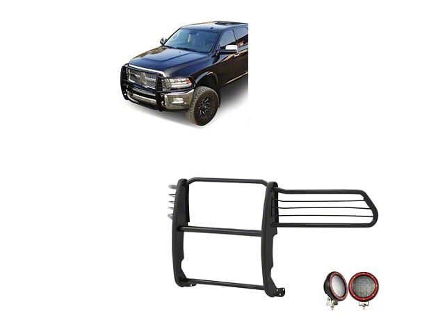 Modular Grille Guard with 5.30-Inch Red Round Flood LED Lights; Black (10-18 RAM 3500)