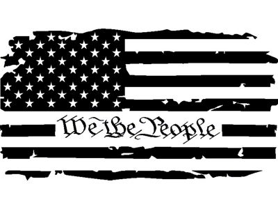 Moonroof Tattered We The People Flag Decal; Gloss Black (94-24 RAM 3500)