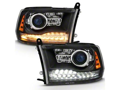 OE Style Plank Style Switchback Halo Projector Headlights; Matte Black Housing; Clear Lens (10-18 RAM 3500 w/ Factory Halogen Non-Projector Headlights)