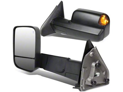 Powered Heated Towing Mirrors with Amber Turn Signals and Puddle Lights; Black (03-09 RAM 3500)