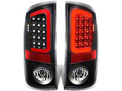 Red C-Bar LED Tail Lights; Black Housing; Clear Lens (07-09 RAM 3500)