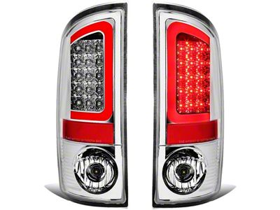 Red C-Bar LED Tail Lights; Chrome Housing; Clear Lens (03-06 RAM 3500)