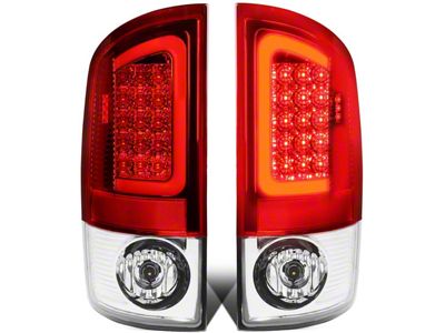 Red C-Bar LED Tail Lights; Chrome Housing; Red Lens (07-09 RAM 3500)