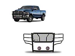 Rugged Heavy Duty Grille Guard with 5.30-Inch Red Round Flood LED Lights; Black (10-18 RAM 3500)