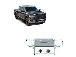 Rugged Heavy Duty Grille Guard with 7-Inch Black Round Flood LED Lights; Black (19-24 RAM 3500)