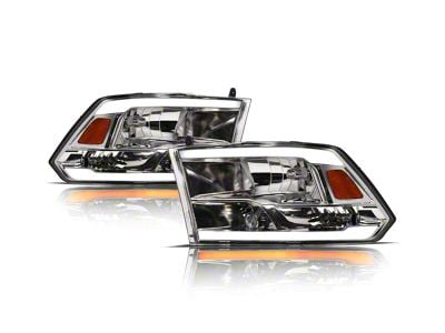 SQ Series Headlights with Sequential Turn Signals; Chrome Housing; Clear Lens (10-18 RAM 3500 w/ Factory Halogen Non-Projector Headlights)