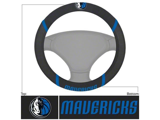 Steering Wheel Cover with Dallas Mavericks Logo; Black (Universal; Some Adaptation May Be Required)