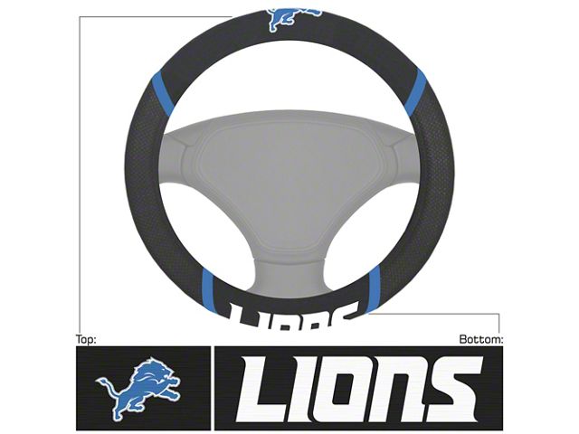 Steering Wheel Cover with Detroit Lions Logo; Black (Universal; Some Adaptation May Be Required)