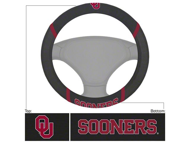 Steering Wheel Cover with University of Oklahoma Logo; Black (Universal; Some Adaptation May Be Required)