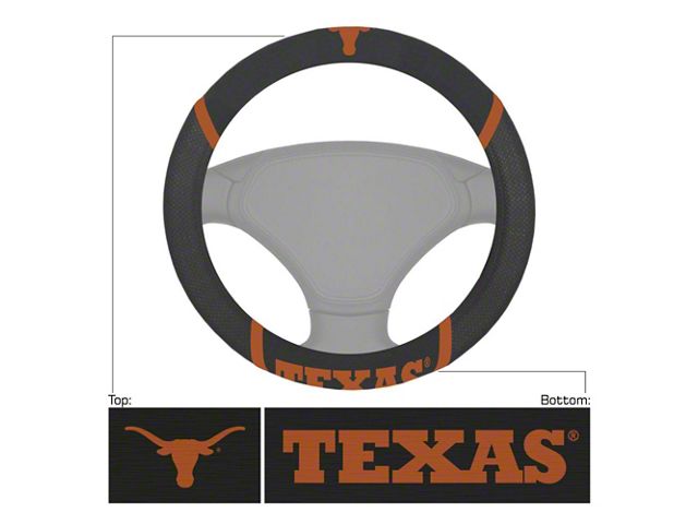 Steering Wheel Cover with University of Texas Logo; Black (Universal; Some Adaptation May Be Required)