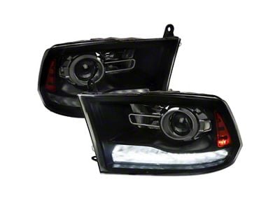 Switchback Sequential LED Bar Projector Headlights; Jet Black Housing; Clear Lens (10-18 RAM 3500 w/ Factory Halogen Non-Projector Headlights)