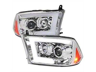 Switchback Sequential LED C-Bar Projector Headlights; Chrome Housing; Clear Lens (10-18 RAM 3500 w/ Factory Halogen Non-Projector Headlights)