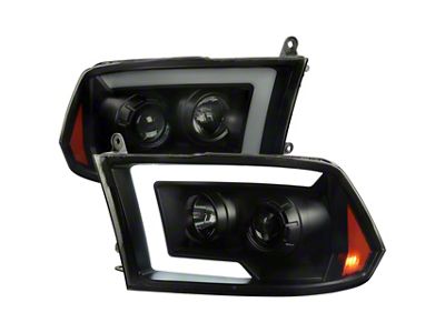 Switchback Sequential LED C-Bar Projector Headlights; Matte Black Housing; Smoked Lens (10-18 RAM 3500 w/ Factory Halogen Non-Projector Headlights)