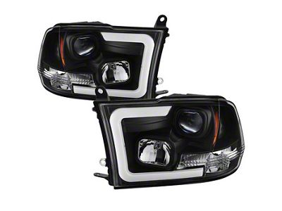 Version 2 Light Bar DRL Projector Headlights; Black Housing; Clear Lens (10-18 RAM 3500 w/ Factory Halogen Non-Projector Headlights)