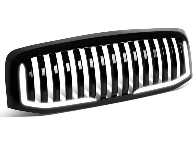 Vertical Fence Style Upper Replacement Grille with LED DRL Light; Gloss Black (06-09 RAM 3500)