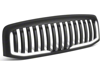 Vertical Fence Style Upper Replacement Grille with LED DRL Light; Matte Black (06-09 RAM 3500)