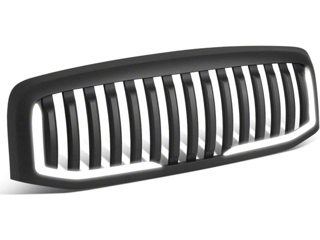 Vertical Fence Style Upper Replacement Grille with LED DRL Light; Matte Black (06-09 RAM 3500)