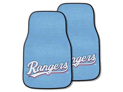 Carpet Front Floor Mats with Texas Rangers Logo; Blue (Universal; Some Adaptation May Be Required)