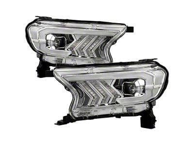 Full LED Projector Headlights with Sequential Turn Signals; Chrome Housing; Clear Lens (19-23 Ranger w/ Factory Halogen Headlights)