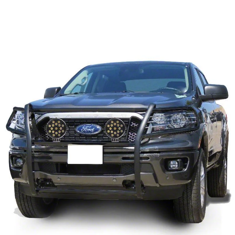 Ranger Grille Guard with 7-Inch Black Round LED Lights; Black (19-23 ...