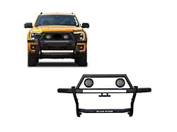 Rambler Grille Guard with 5.30-Inch Black Round Flood LED Lights; Matte Black (19-23 Ranger)