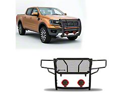 Rugged Heavy Duty Grille Guard with 7-Inch Red Round Flood LED Lights; Black (19-23 Ranger)