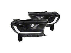 Sequential LED DRL Bar Projector Headlights; Matte Black Housing; Clear Lens (19-23 Ranger XL, XLT)