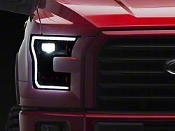 Raxiom CXR Series LED Headlights with Amber DRL and Sequential Turn Signals; Black Housing; Clear Lens (15-17 F-150 w/ Factory Halogen Headlights)