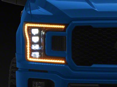 Raxiom CXR Series LED Headlights with Amber DRL; Black Housing; Clear Lens (18-20 F-150)