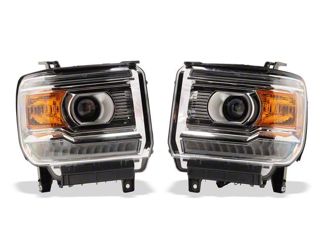 Raxiom LED DRL Bar Factory Style Headlights; Chrome Housing; Clear Lens (14-18 Sierra 1500 w/ Factory Halogen Headlights)