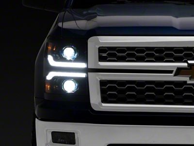 Raxiom CXR Series V2 LED Projector Headlights with Black Trim; Black Housing; Clear Lens (14-15 Silverado 1500)